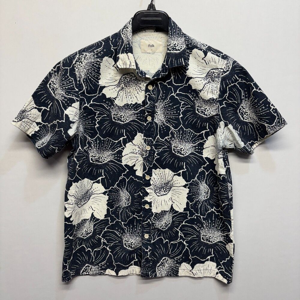 Folk Clothing Men Short Sleeve Button Shirt Size Small Floral Hawaiian C107 -1